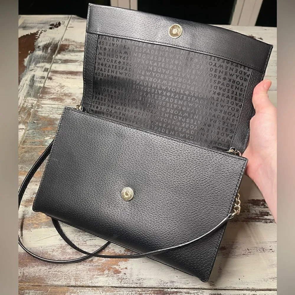 Kate Spade Kirk Park Saffiano Veronique Alek Crossbody Bow Black Beige Bow